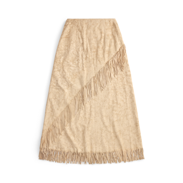 Fringe-Trim Suede Wrap Skirt