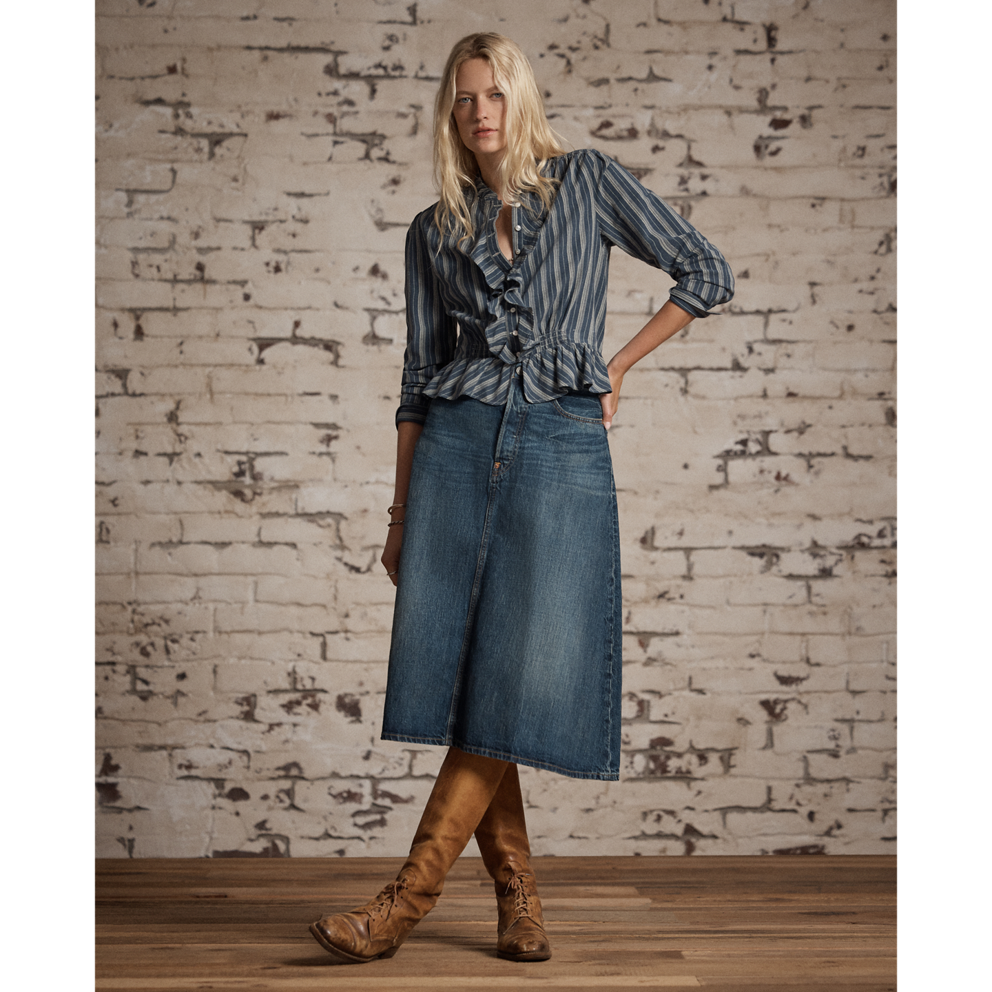 Женская юбка Ralph Lauren Indigo Selvedge Denim, цвет: Варёный — фото 1