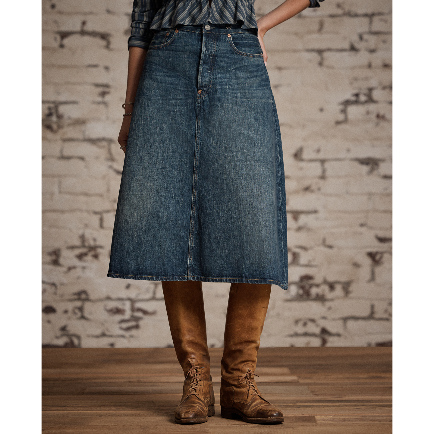 Женская юбка Ralph Lauren Indigo Selvedge Denim, цвет: Варёный — фото 2