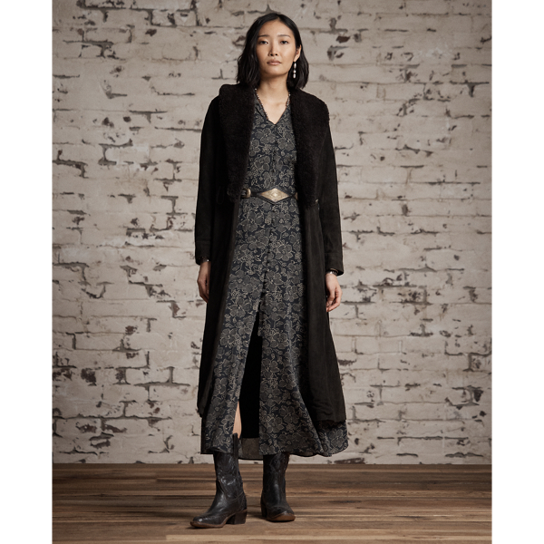 Vintage Black/Cream Floral-Print Crepe Dress RRL 2