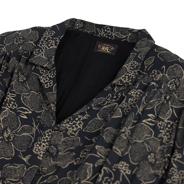 Vintage Black/Cream Floral-Print Crepe Dress RRL 7