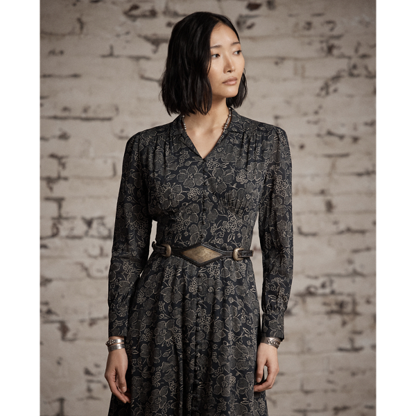 Vintage Black/Cream Floral-Print Crepe Dress RRL 3