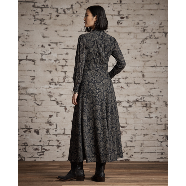 Vintage Black/Cream Floral-Print Crepe Dress RRL 4