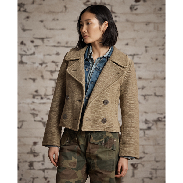 Vintage Olive Handwoven Cropped Peacoat RRL 2