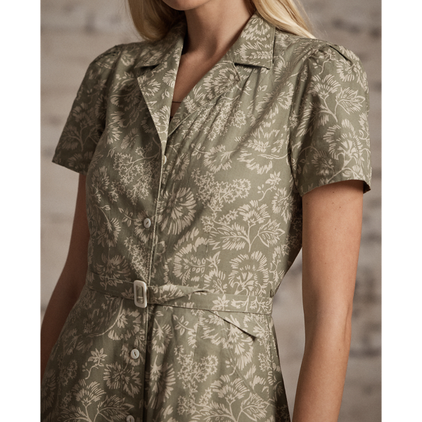 Baumwoll-Leinen-Kleid mit Blumenmuster RRL in Olivgr&uuml;n/Creme 5