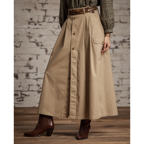 Tan Button-Front Twill Skirt RRL 3
