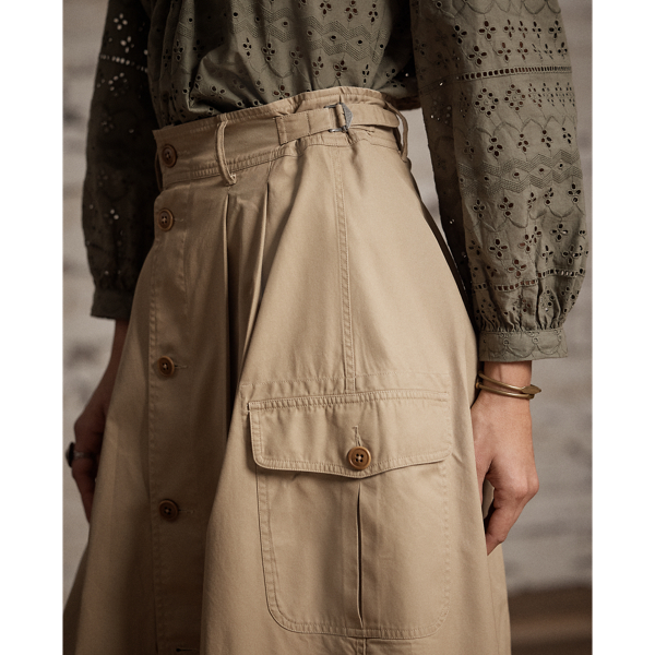 Tan Button-Front Twill Skirt RRL 5
