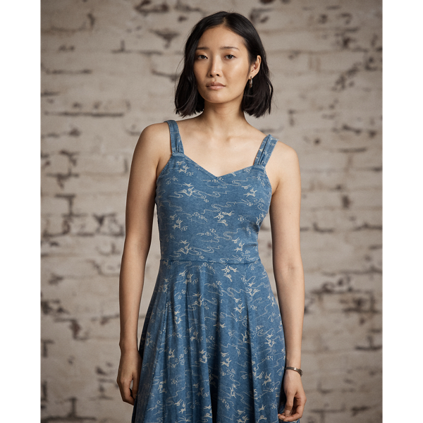 Indigo-Baumwolljerseykleid mit Muster RRL in Mittelmeer-Indigo 3