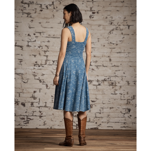 Indigo-Baumwolljerseykleid mit Muster RRL in Mittelmeer-Indigo 4