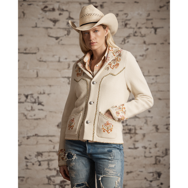 Veste pull western brod&eacute;e RRL en Cr&egrave;me/Multi 2