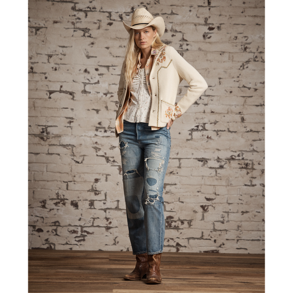 Veste pull western brod&eacute;e RRL en Cr&egrave;me/Multi 3