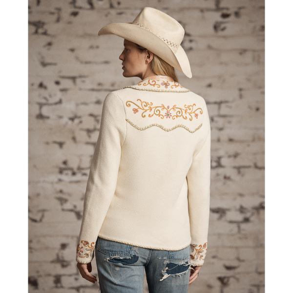 Veste pull western brod&eacute;e RRL en Cr&egrave;me/Multi 4