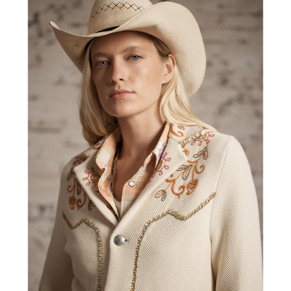 Veste pull western brod&eacute;e RRL en Cr&egrave;me/Multi 5
