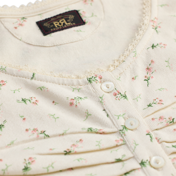 Gebl&uuml;mtes Baumwolloberteil mit Leinen RRL in Creme/Rosa/Gr&uuml;n 7