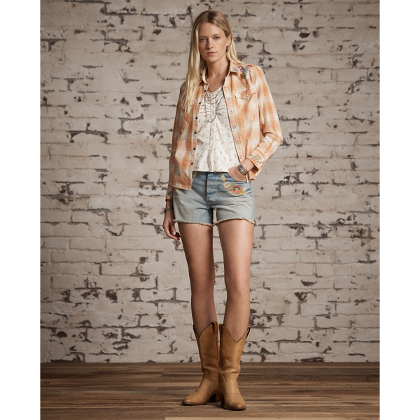 Gebl&uuml;mtes Baumwolloberteil mit Leinen RRL in Creme/Rosa/Gr&uuml;n 3