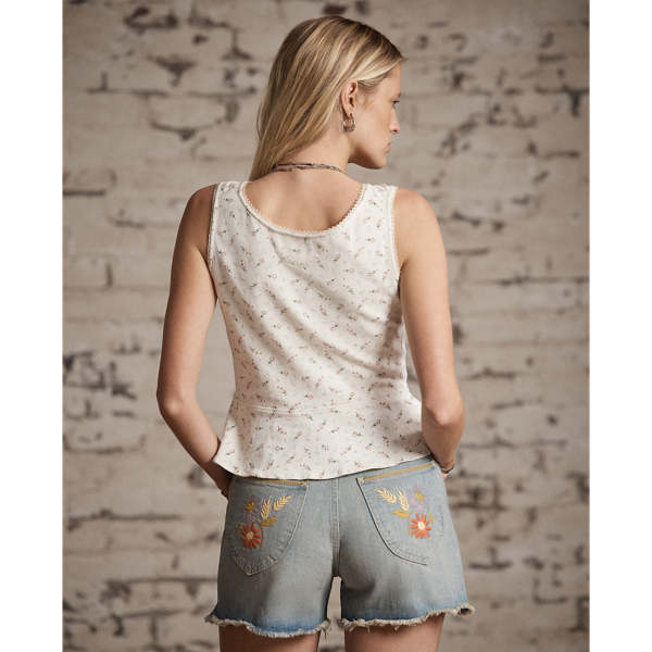 Gebl&uuml;mtes Baumwolloberteil mit Leinen RRL in Creme/Rosa/Gr&uuml;n 4