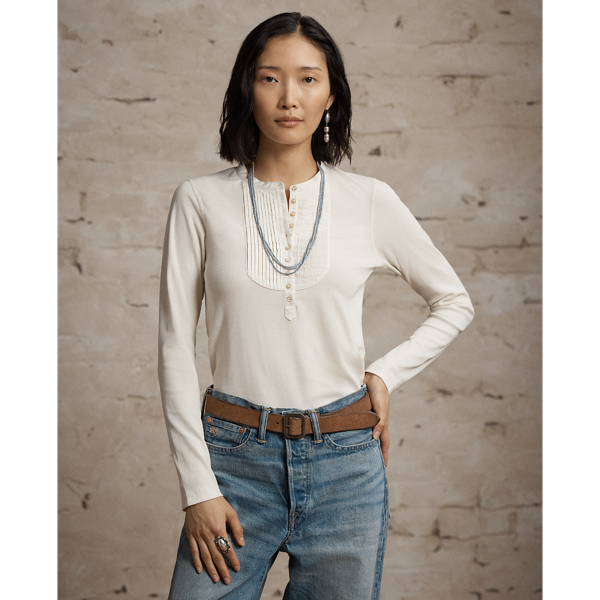 RRL 플리츠 비브 헨리 셔츠 웜 화이트 2