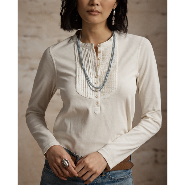 RRL 플리츠 비브 헨리 셔츠 웜 화이트 5