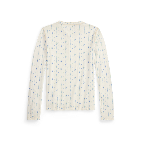 Cream/Vintage Blue Floral Linen-Cotton Henley Shirt RRL 6