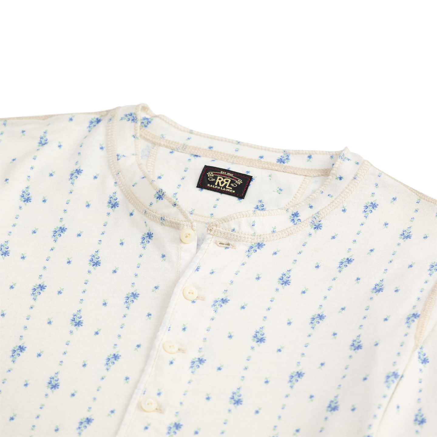 Женская рубашка Ralph Lauren Floral Linen-Cotton Henley, цвет: Кремовый / Винтажный синий — фото 5