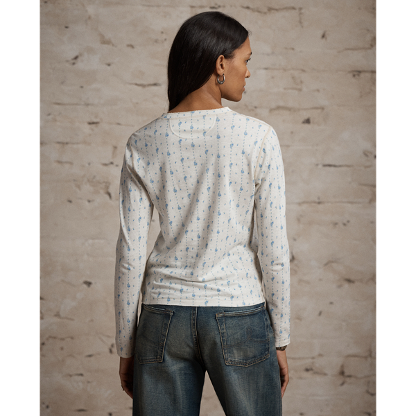 Cream/Vintage Blue Floral Linen-Cotton Henley Shirt RRL 4