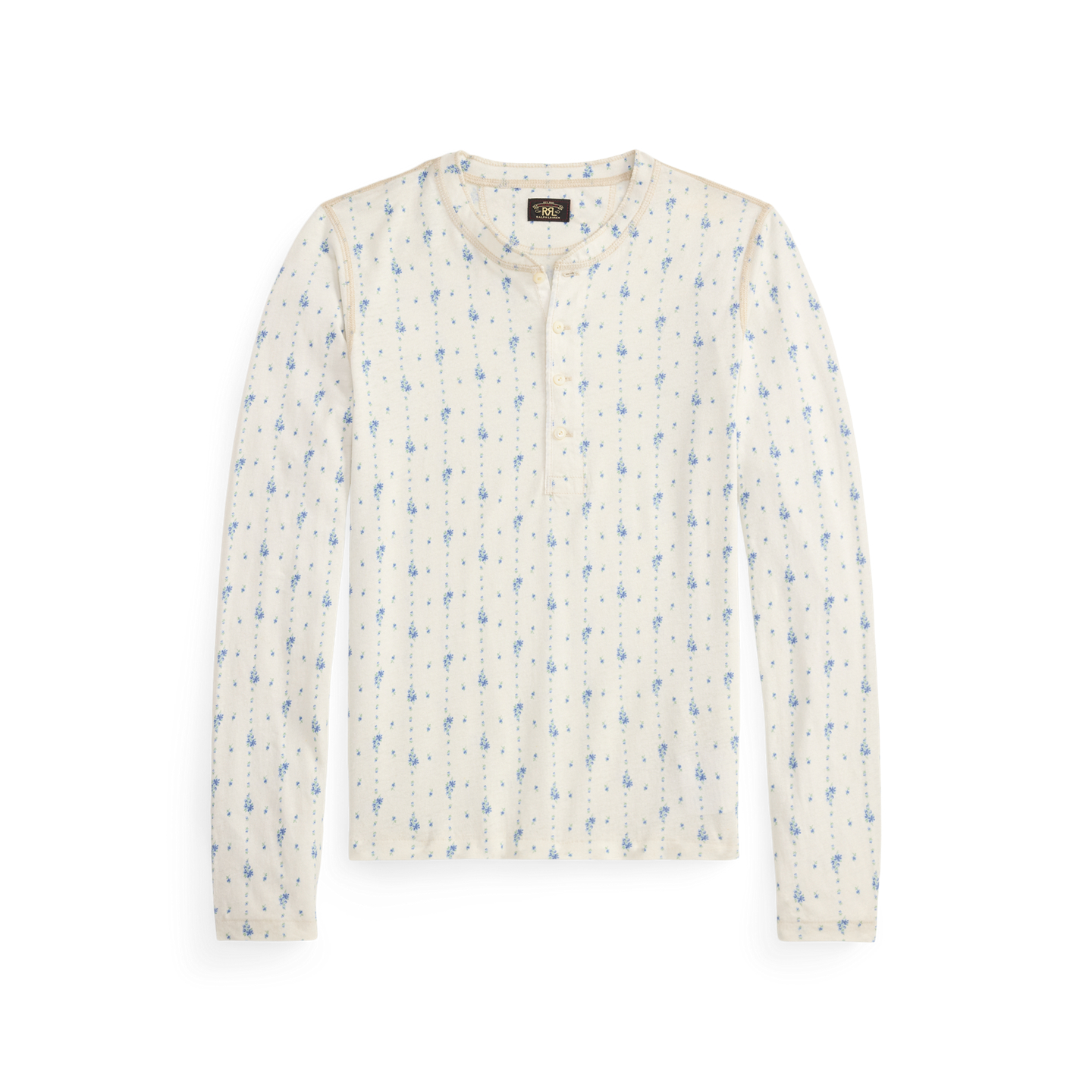 Женская рубашка Ralph Lauren Floral Linen-Cotton Henley, цвет: Кремовый / Винтажный синий — фото 6