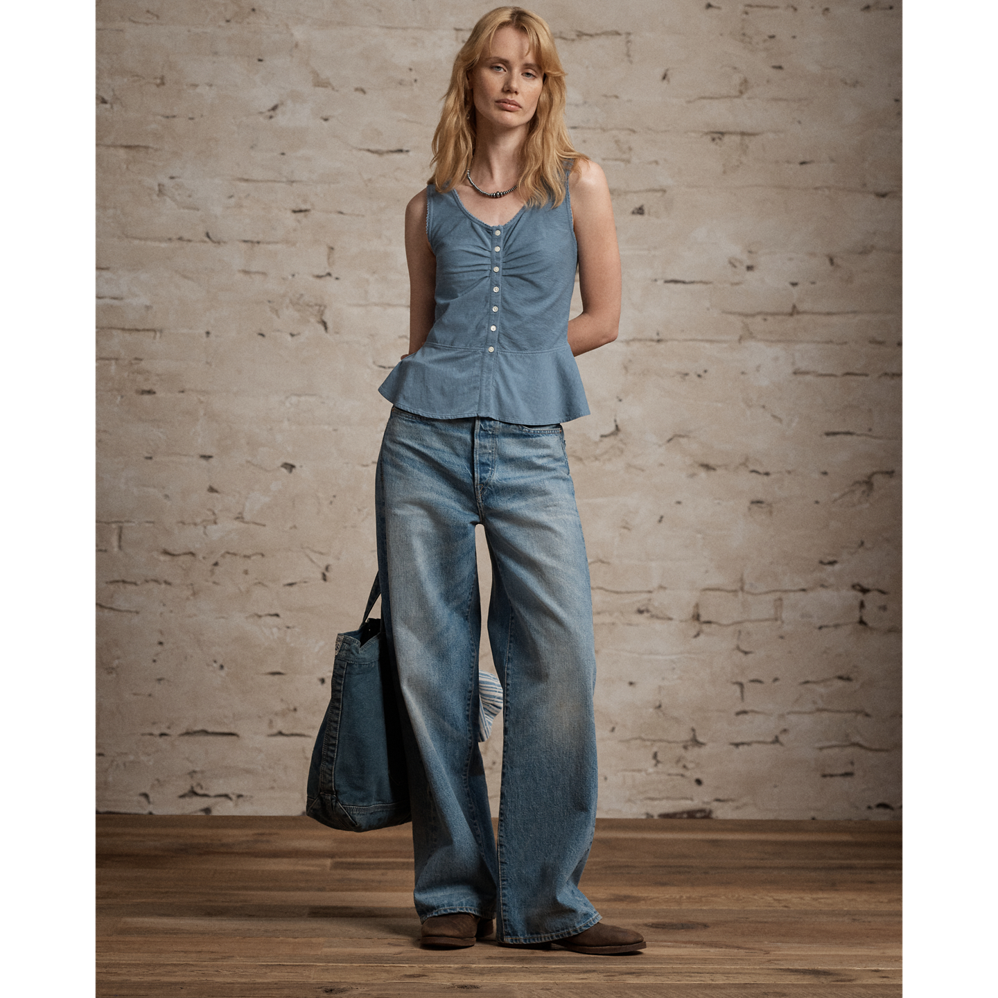 Женский топ Ralph Lauren Cotton-Linen Jersey Camisole, цвет: Состаренный синий — фото 2