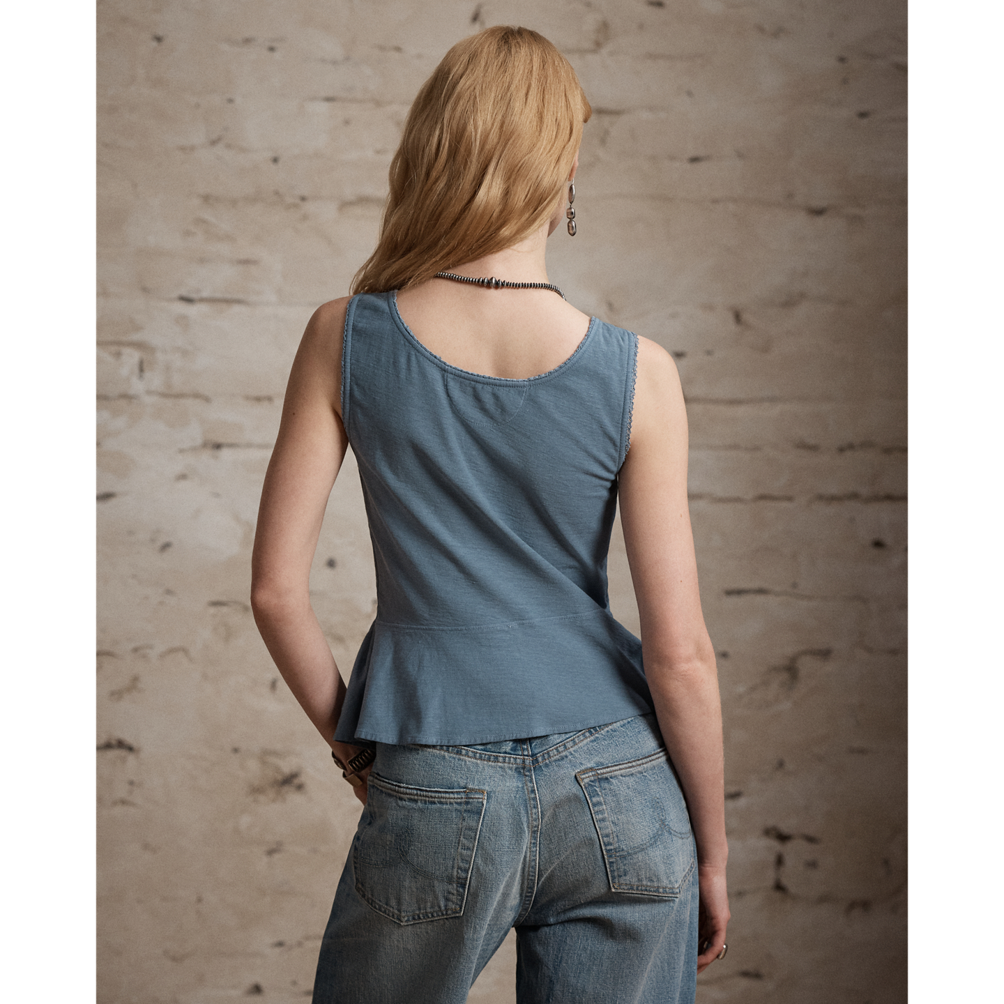 Женский топ Ralph Lauren Cotton-Linen Jersey Camisole, цвет: Состаренный синий — фото 3