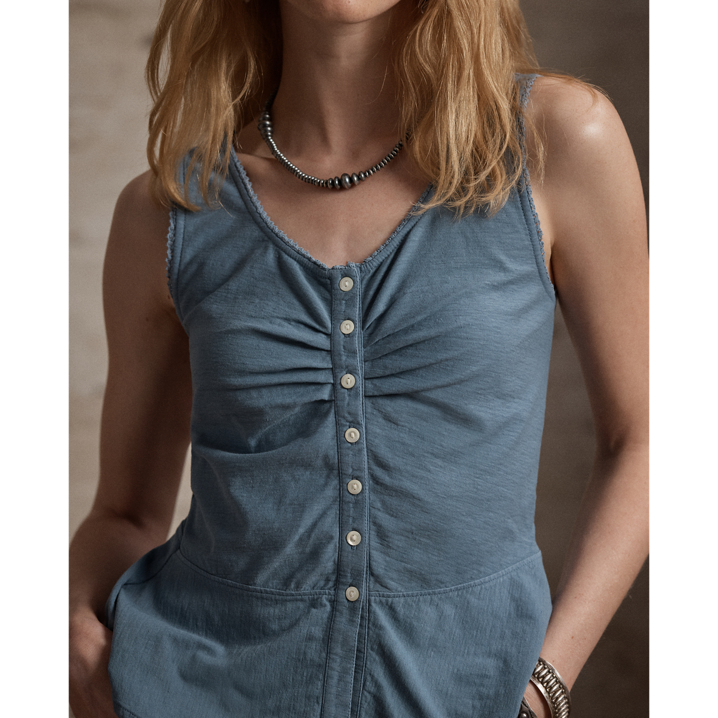 Женский топ Ralph Lauren Cotton-Linen Jersey Camisole, цвет: Состаренный синий — фото 4
