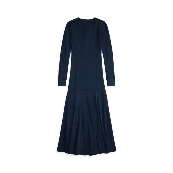 Vintage Navy Stretch Waffle-Knit Henley Dress RRL 6