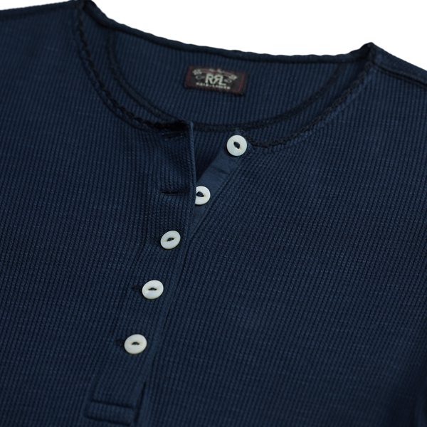Vintage Navy Stretch Waffle-Knit Henley Dress RRL 7