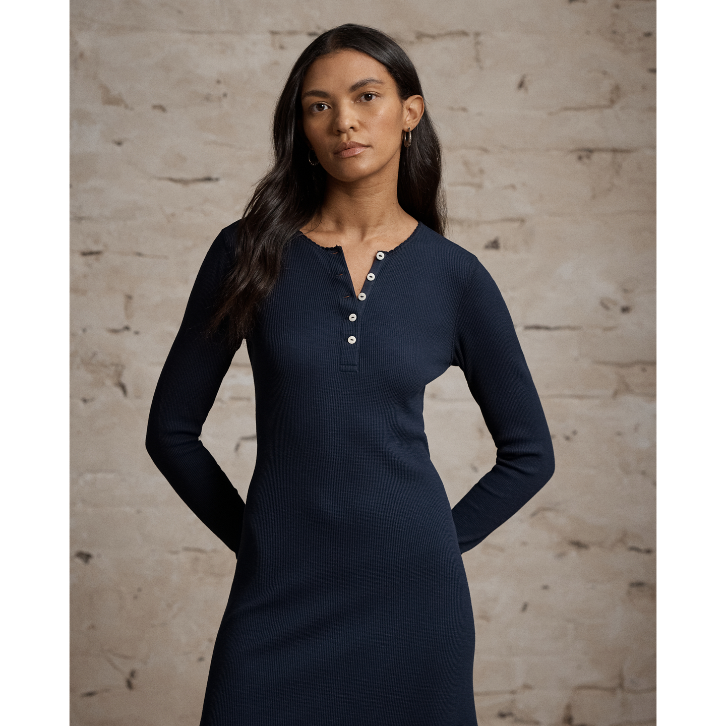Женское платье Ralph Lauren Stretch Waffle-Knit Henley, цвет: Винтажный тёмно-синий — фото 2