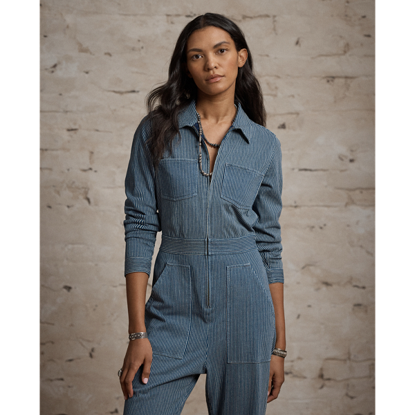 Medium Indigo/Natural Indigo Striped Cotton-Linen Jumpsuit RRL 3