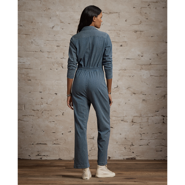 Medium Indigo/Natural Indigo Striped Cotton-Linen Jumpsuit RRL 4