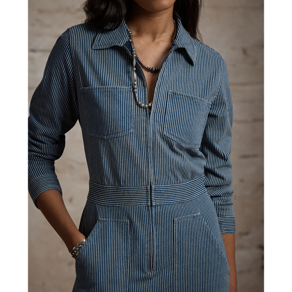 Medium Indigo/Natural Indigo Striped Cotton-Linen Jumpsuit RRL 5