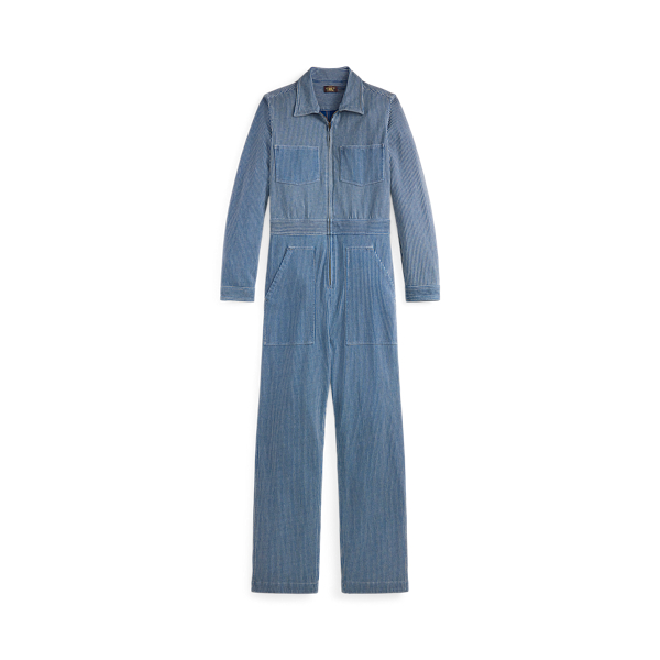 Indigo Striped Cotton-Linen Jumpsuit