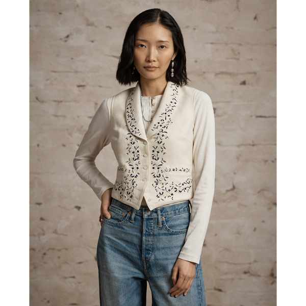 Floral-Embroidered Wool-Silk Vest