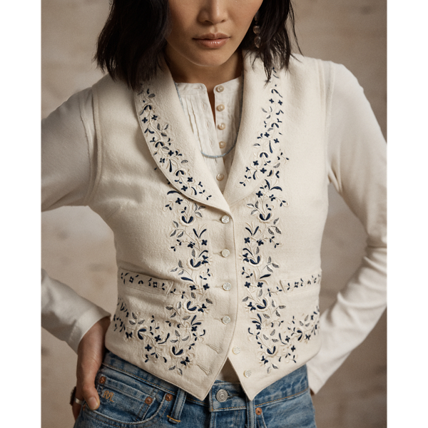 Floral-Embroidered Wool-Silk Vest