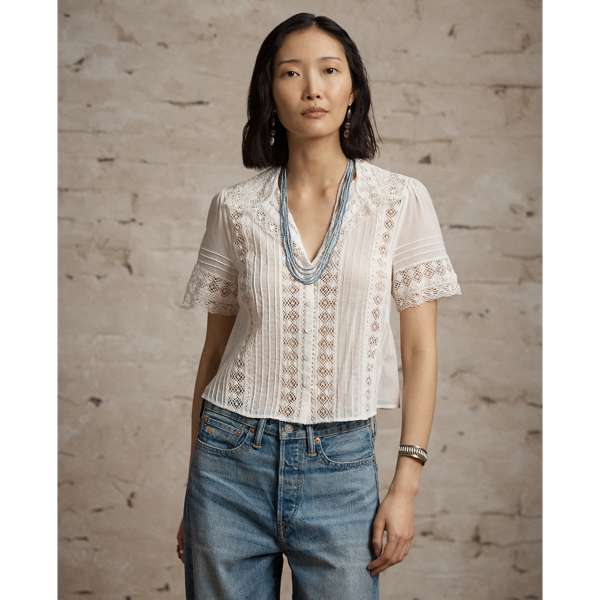Lace Trim Cotton Voile Blouse