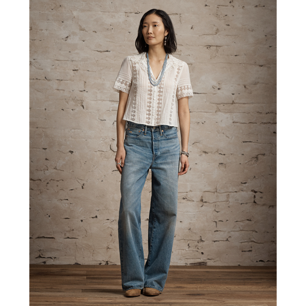 Lace Trim Cotton Voile Blouse