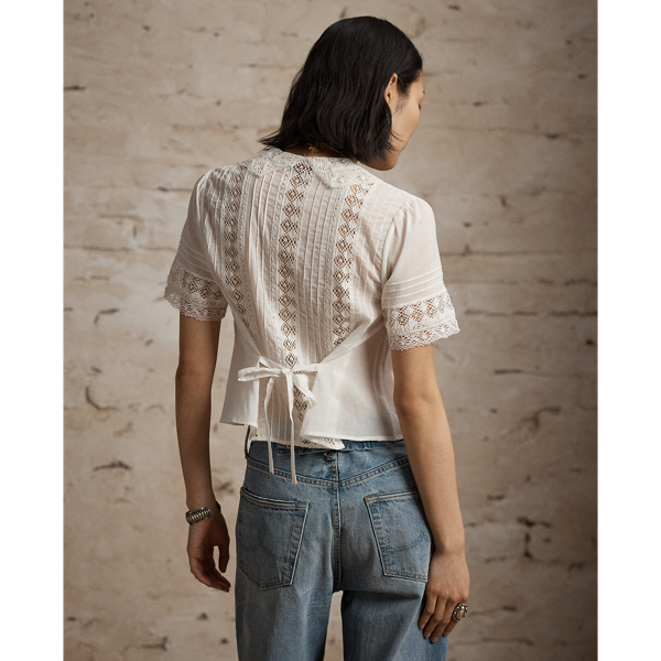 Lace Trim Cotton Voile Blouse