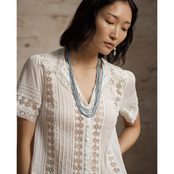 Lace Trim Cotton Voile Blouse