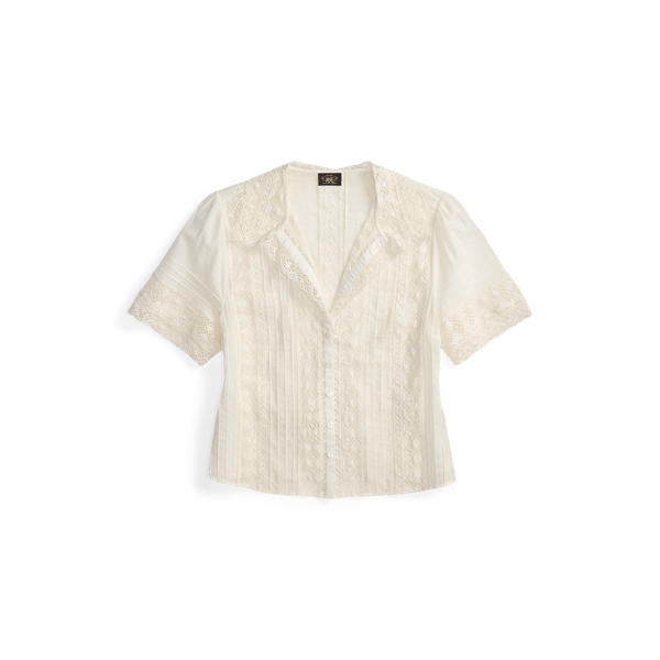 Lace Trim Cotton Voile Blouse