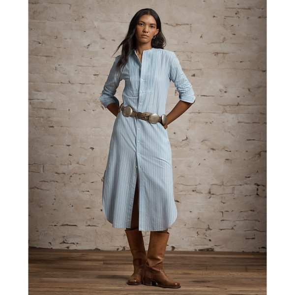 Striped Bib-Front Shirtdress