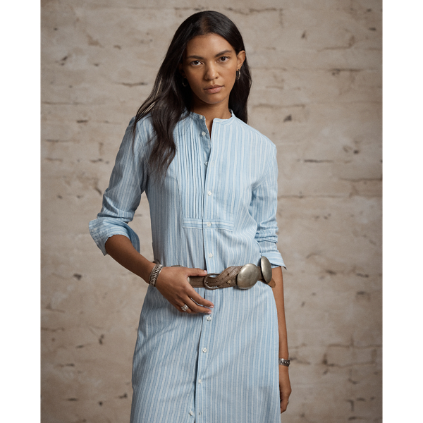 Striped Bib-Front Shirtdress