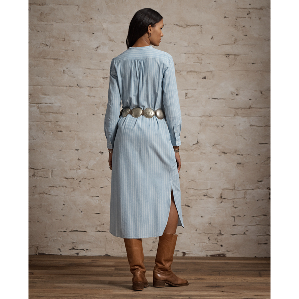 Striped Bib-Front Shirtdress