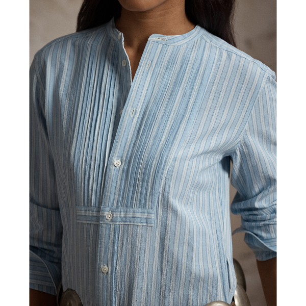 Striped Bib-Front Shirtdress