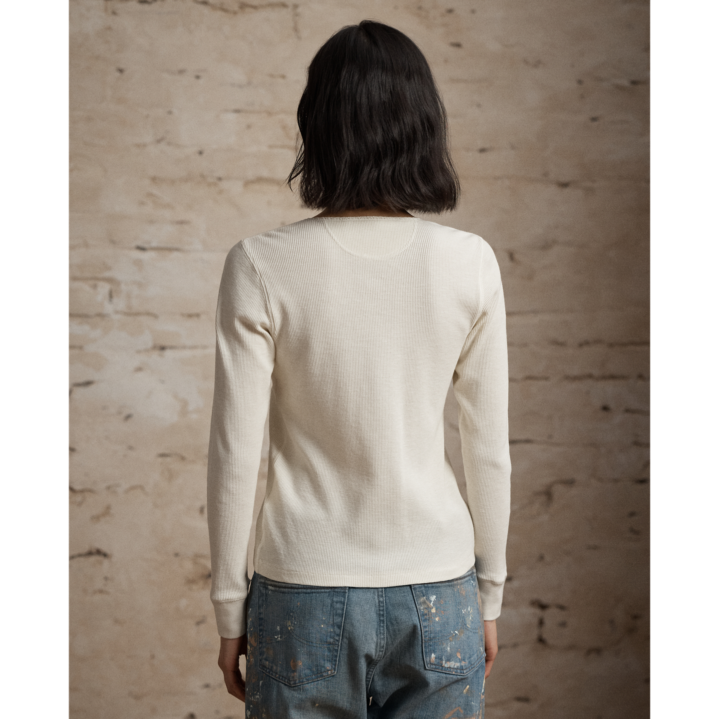 Женская рубашка Ralph Lauren Stretch Waffle-Knit Henley, цвет: Состаренный кремовый — фото 3