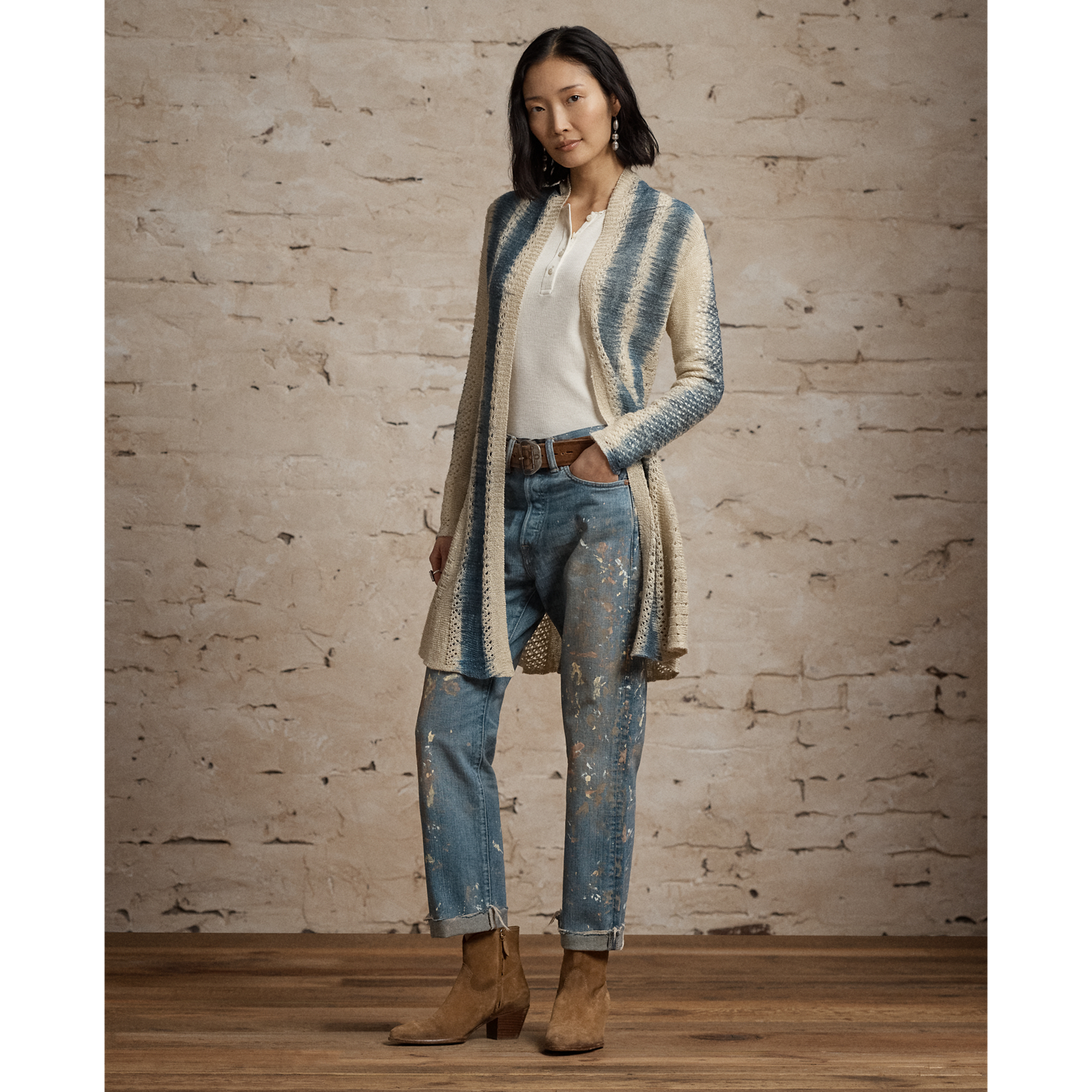 Женская рубашка Ralph Lauren Stretch Waffle-Knit Henley, цвет: Состаренный кремовый — фото 5