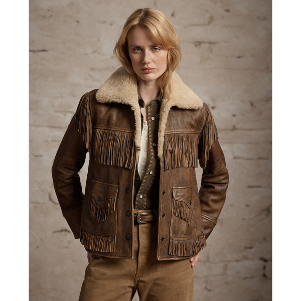 Lederjacke mit Lammfell und Fransen